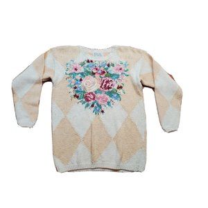 Vintage 1993 Casual Corner Women's Knit Cardigan Sweater Floral small  90s